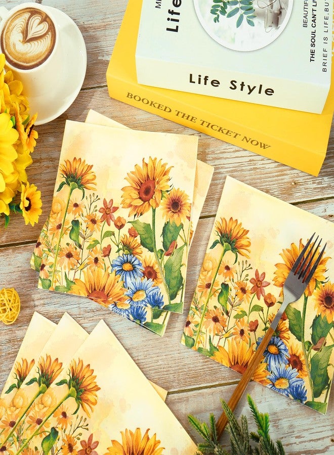 JarThenaAMCS 50Pcs Fall Sunflower Paper Napkins Watercolor Yellow Flower Disposable Party Napkin Luncheon Dinner Napkin Decorative for Birthday Baby Shower Table Supplies - Image 4